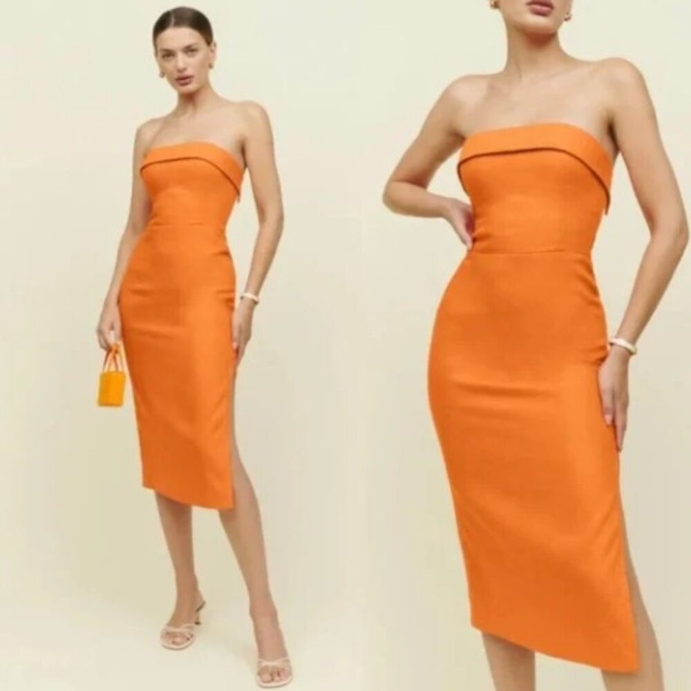 Reformation Orange Strapless Dress